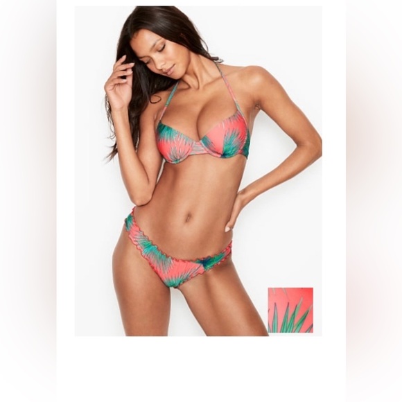 New Victoria secret push underwire bra top 32c and ruffle trim bottom XS - Picture 1 of 12